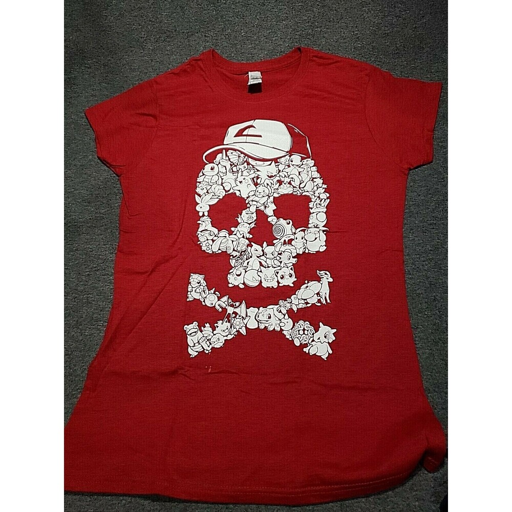 Pokemon Ash Kechum Skull and Bones T-Shirt New No Tags Ladies Cut